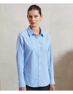 P-PR320-Womens Microcheck (Gingham) Long Sleeve Cotton Shirt 2